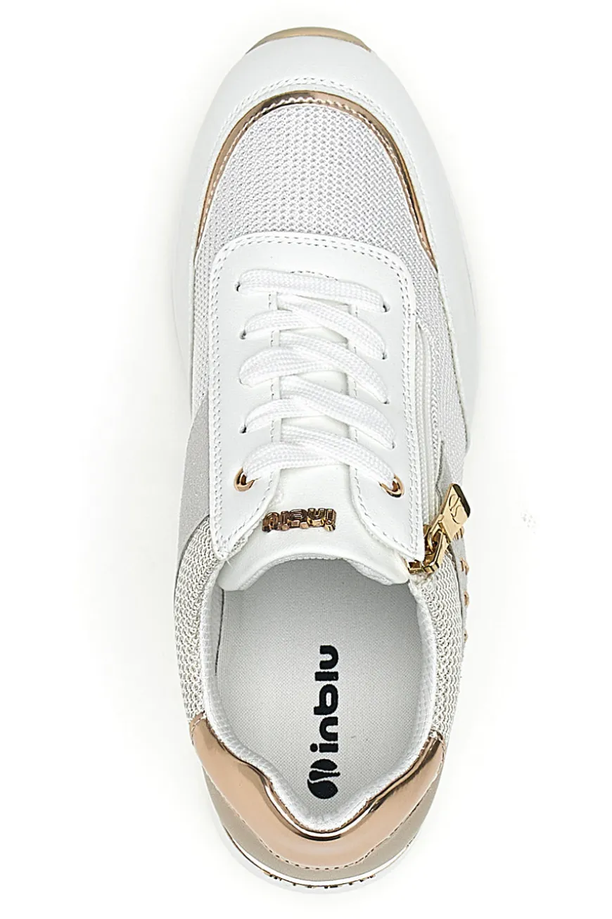 Sneakers bianche con dettagli oro rosa e zeppa 486IN-INBLU Outlet