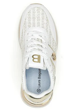 Sneakers bianche con inserti oro e fondo rialzato 9636-LAURA BIAGIOTTI Hot