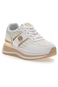 Sneakers bianche con inserti oro e fondo rialzato 9636-LAURA BIAGIOTTI Hot
