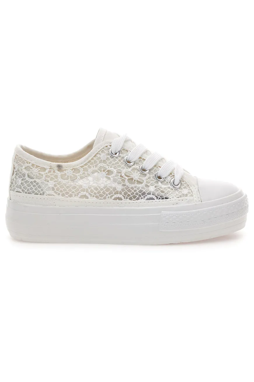 Sneakers bianche con pizzo suola flatform ENERGY E111