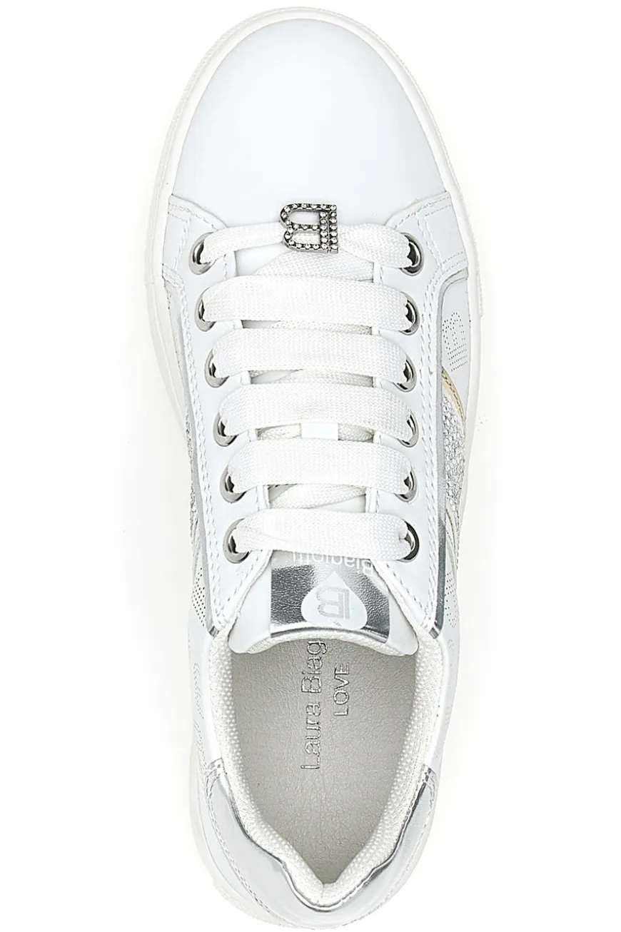 Sneakers Bianche con Tomaia Liscia e Dettagli Glitterati LAURA BIAGIOTTI L8327