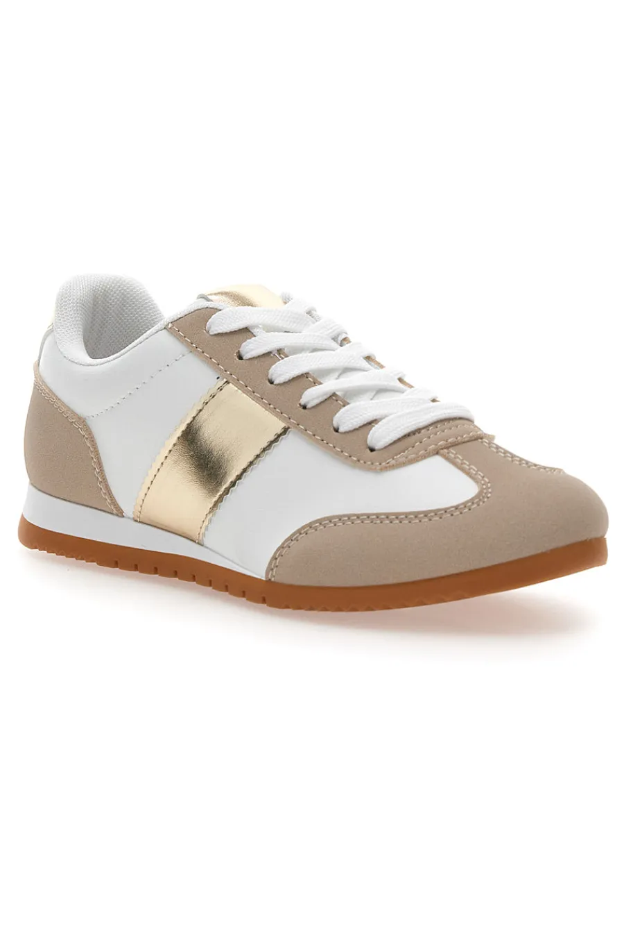 Sneakers Bianche e con Banda Laterale Oro 24250-TALEMI