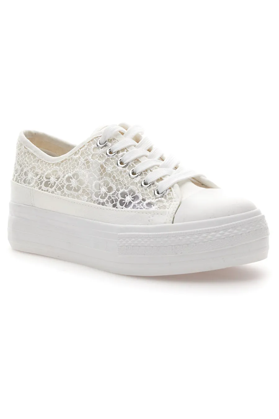 Sneakers bianche in pizzo con suola platform E111-ENERGY