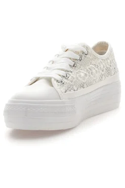 Sneakers bianche in pizzo con suola platform E111-ENERGY