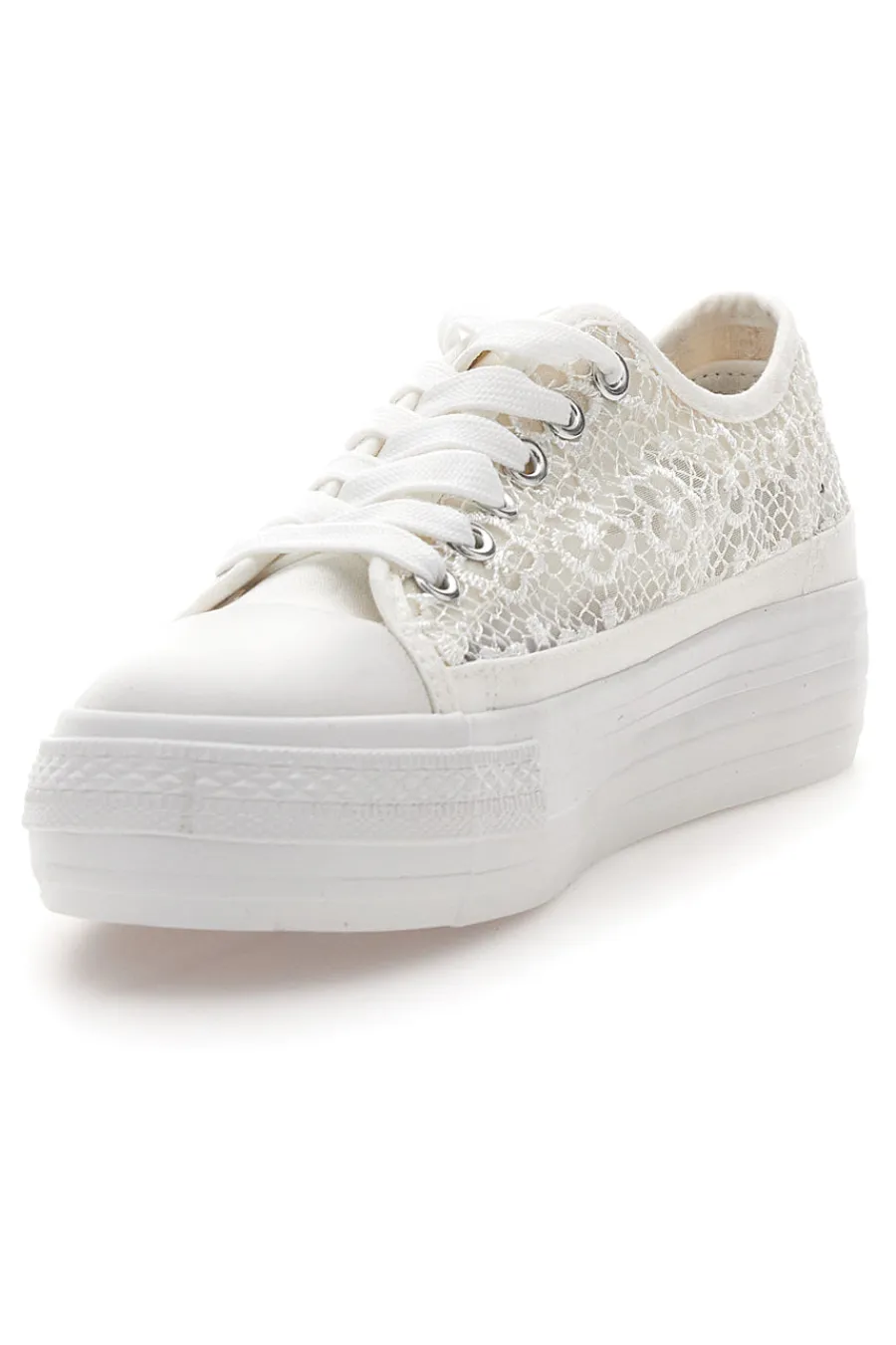 Sneakers bianche in pizzo con suola platform E111-ENERGY
