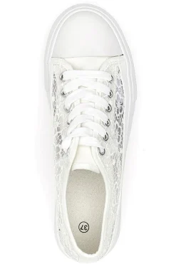 Sneakers bianche in pizzo con suola platform E111-ENERGY