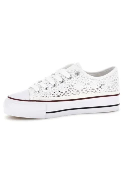 Sneakers bianche in tela con trama ricamata traforata con lacci 8013-2T2L Clearance