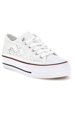 Sneakers bianche in tela con trama ricamata traforata con lacci 8013-2T2L Clearance