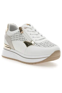 Sneakers bianche traforate con dettagli oro e zeppa 478IN-INBLU Clearance