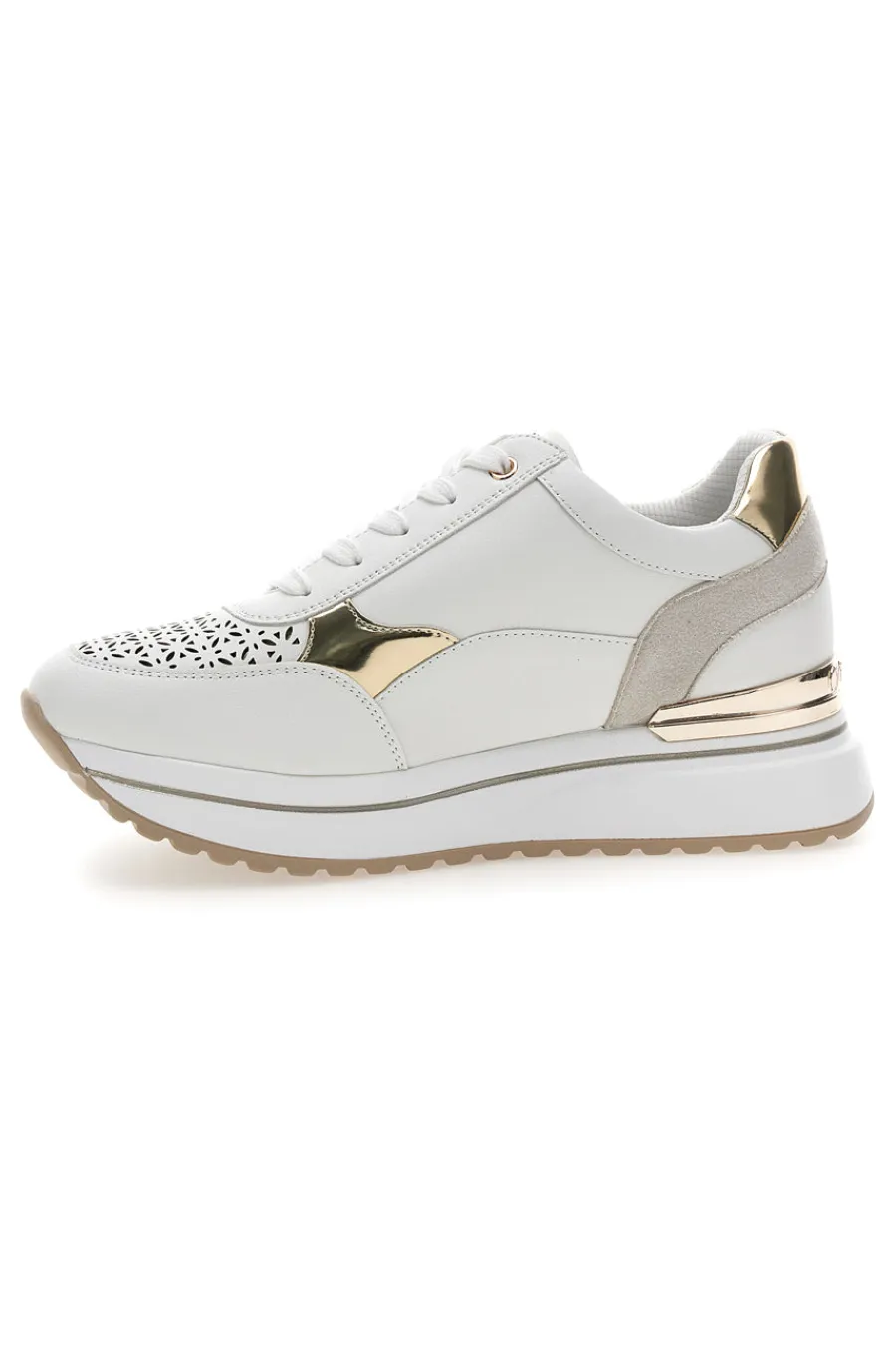 Sneakers bianche traforate con dettagli oro e zeppa 478IN-INBLU Clearance