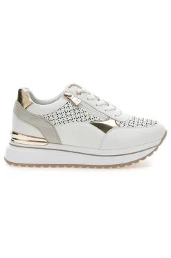 Sneakers bianche traforate con dettagli oro e zeppa 478IN-INBLU Clearance