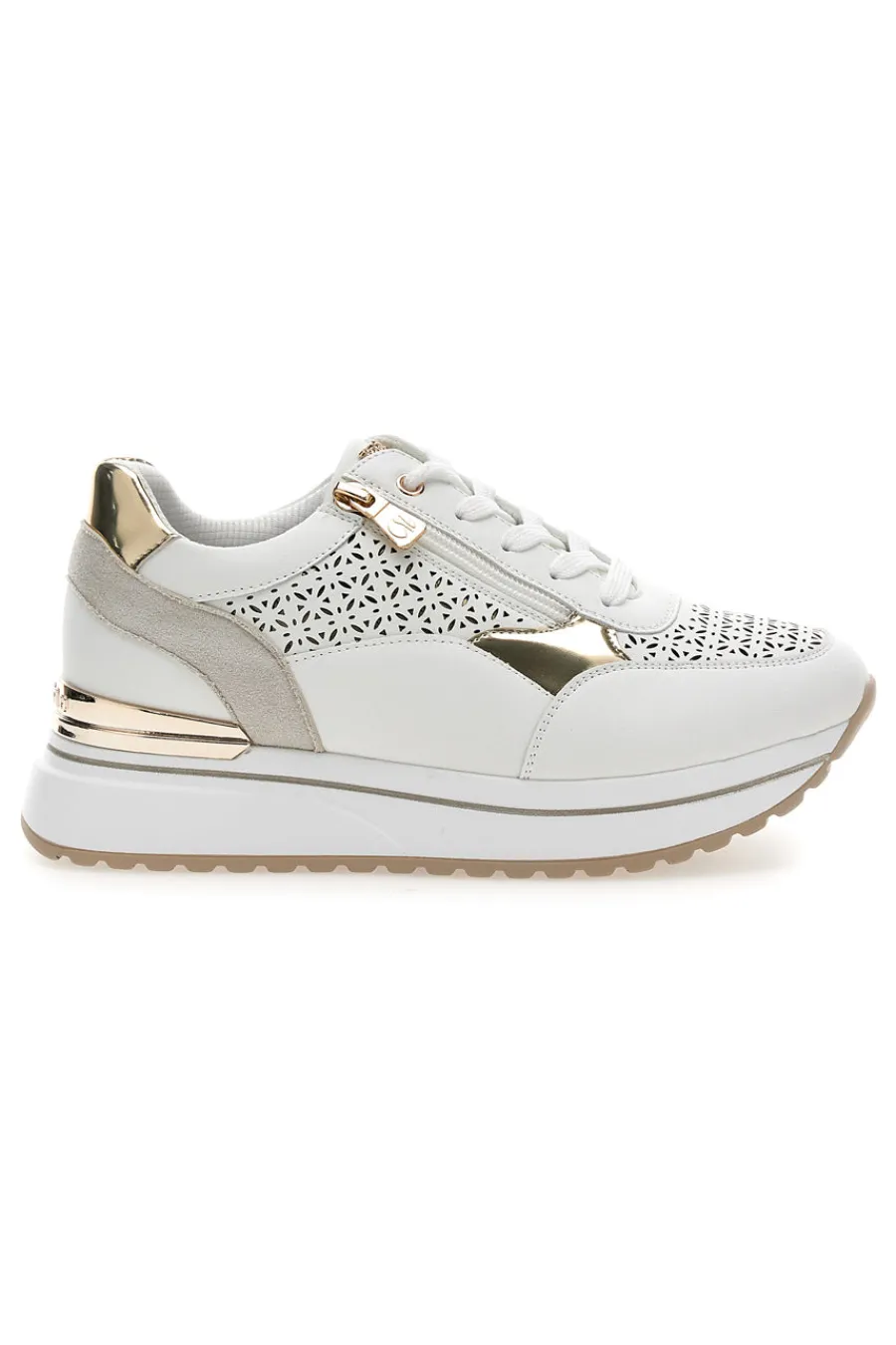 Sneakers bianche traforate con dettagli oro e zeppa 478IN-INBLU Clearance