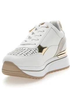 Sneakers bianche traforate con dettagli oro e zeppa 478IN-INBLU Clearance