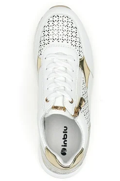 Sneakers bianche traforate con dettagli oro e zeppa 478IN-INBLU Clearance