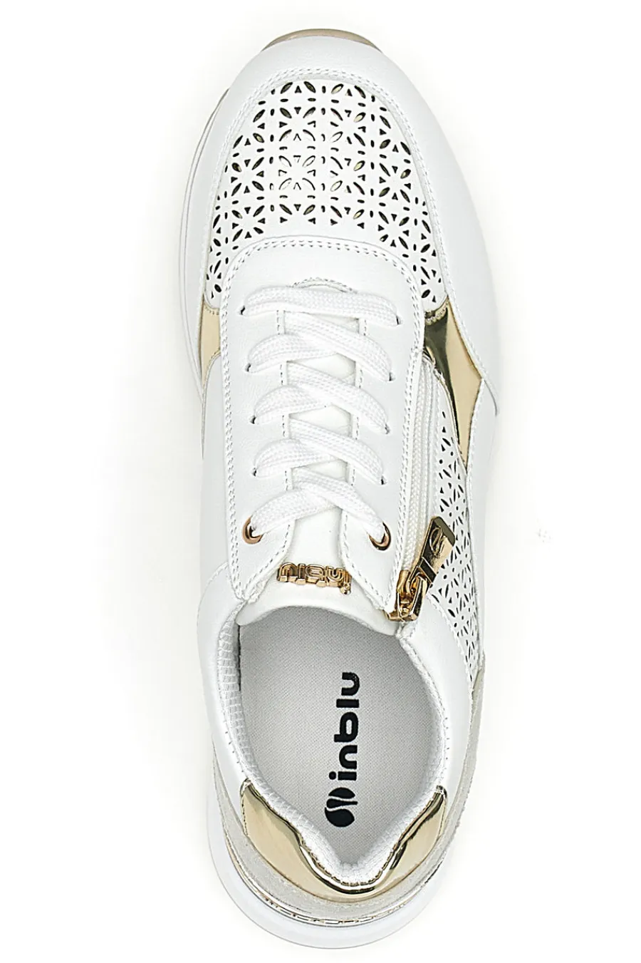 Sneakers bianche traforate con dettagli oro e zeppa 478IN-INBLU Clearance