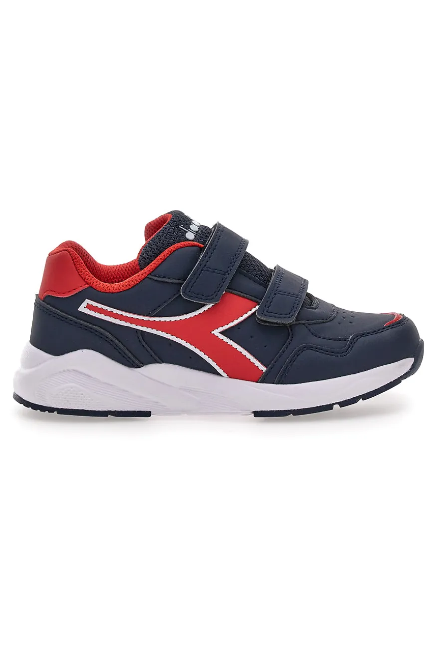 Sneakers blu e rosse con doppio strappo Diadora Falcon 5 SL JR V