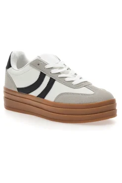 Sneakers Flatform Bianche con Dettagli Nerti Cafè Cost BKTZ3003-CAFE' COST Online