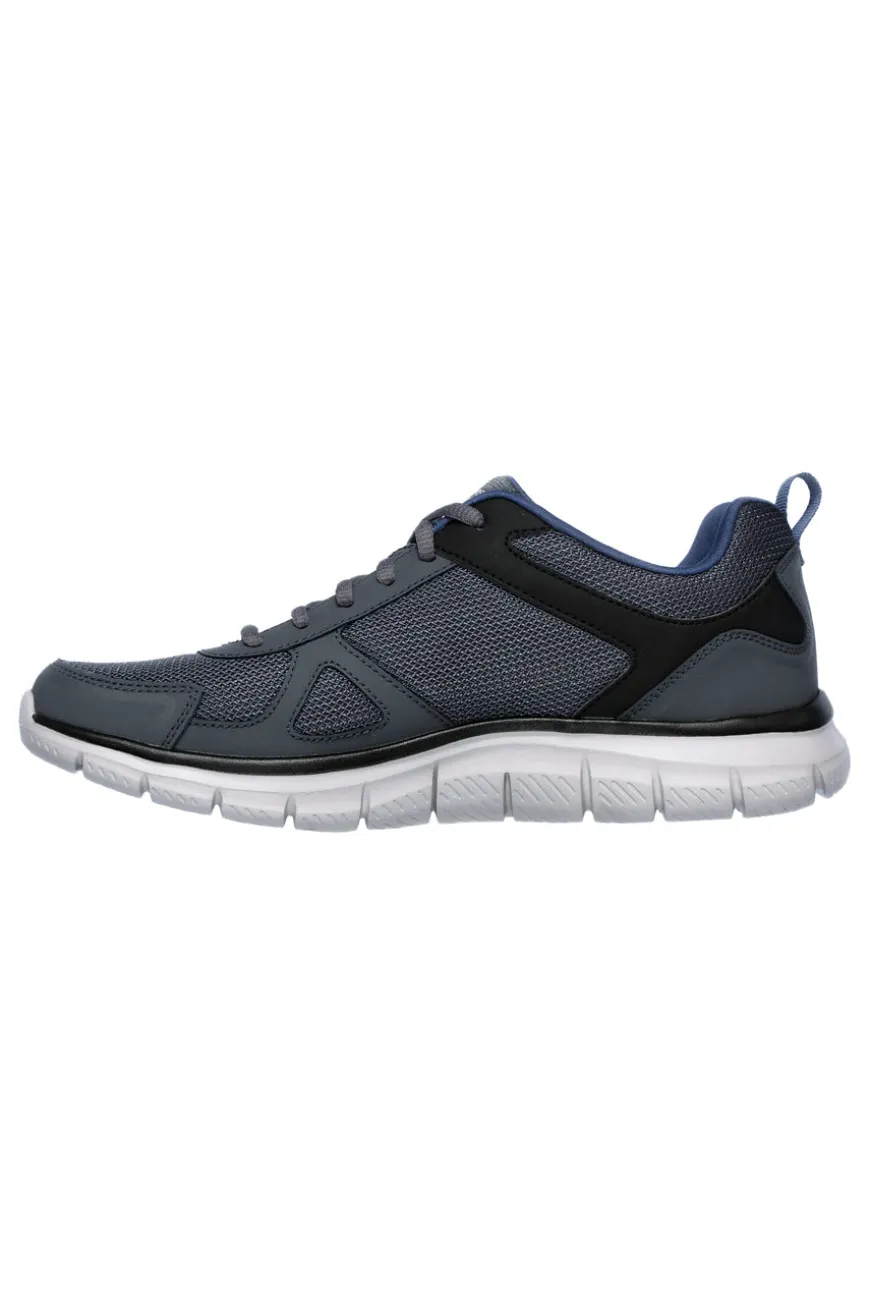 Sneakers grigio e blu in pelle e mesh con Memory Foam Skechers Track Scloric