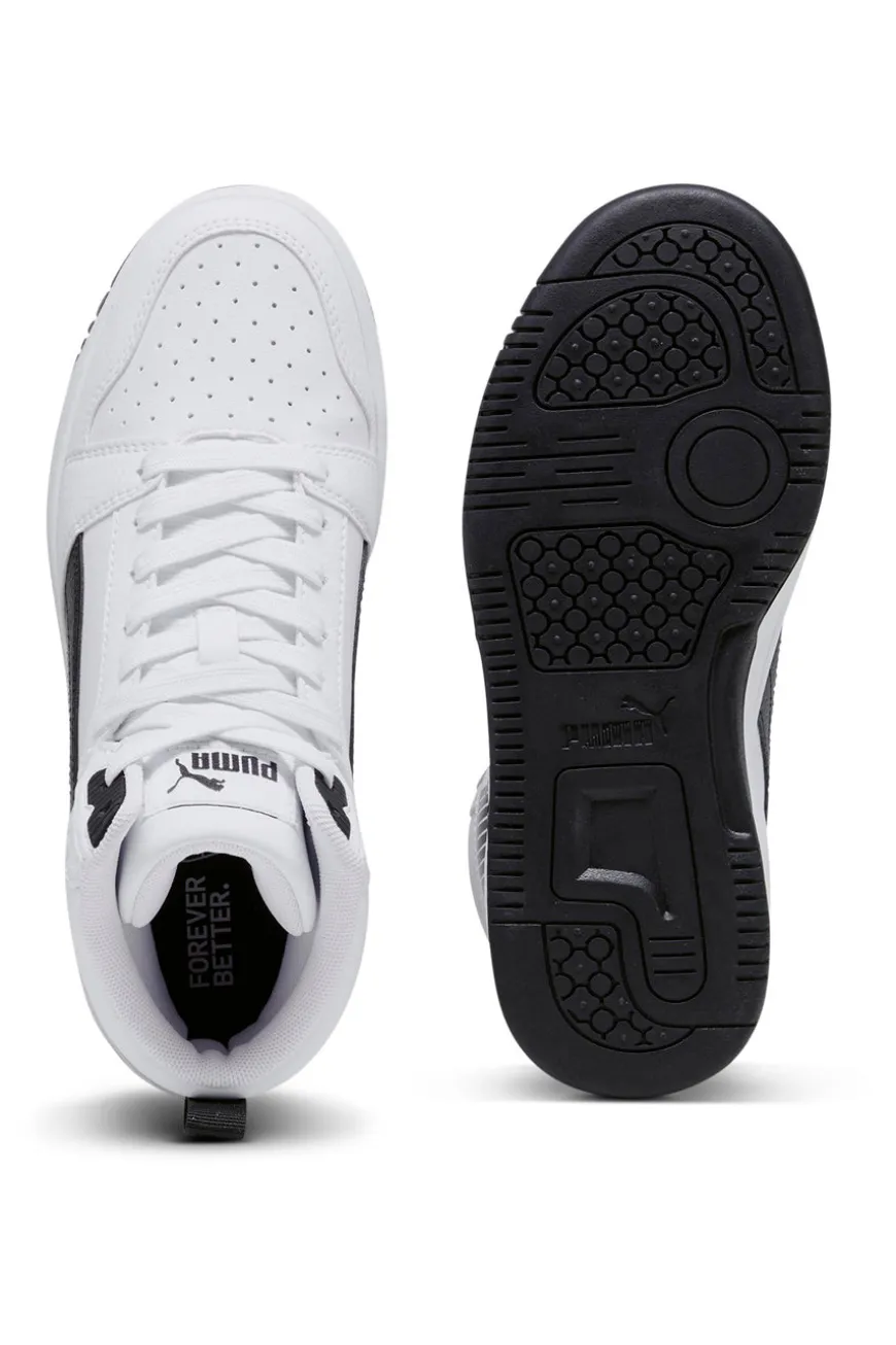 Sneakers Mid-Cut Bianche e Dettagli Neri Puma Rebound V6 Mid Jr