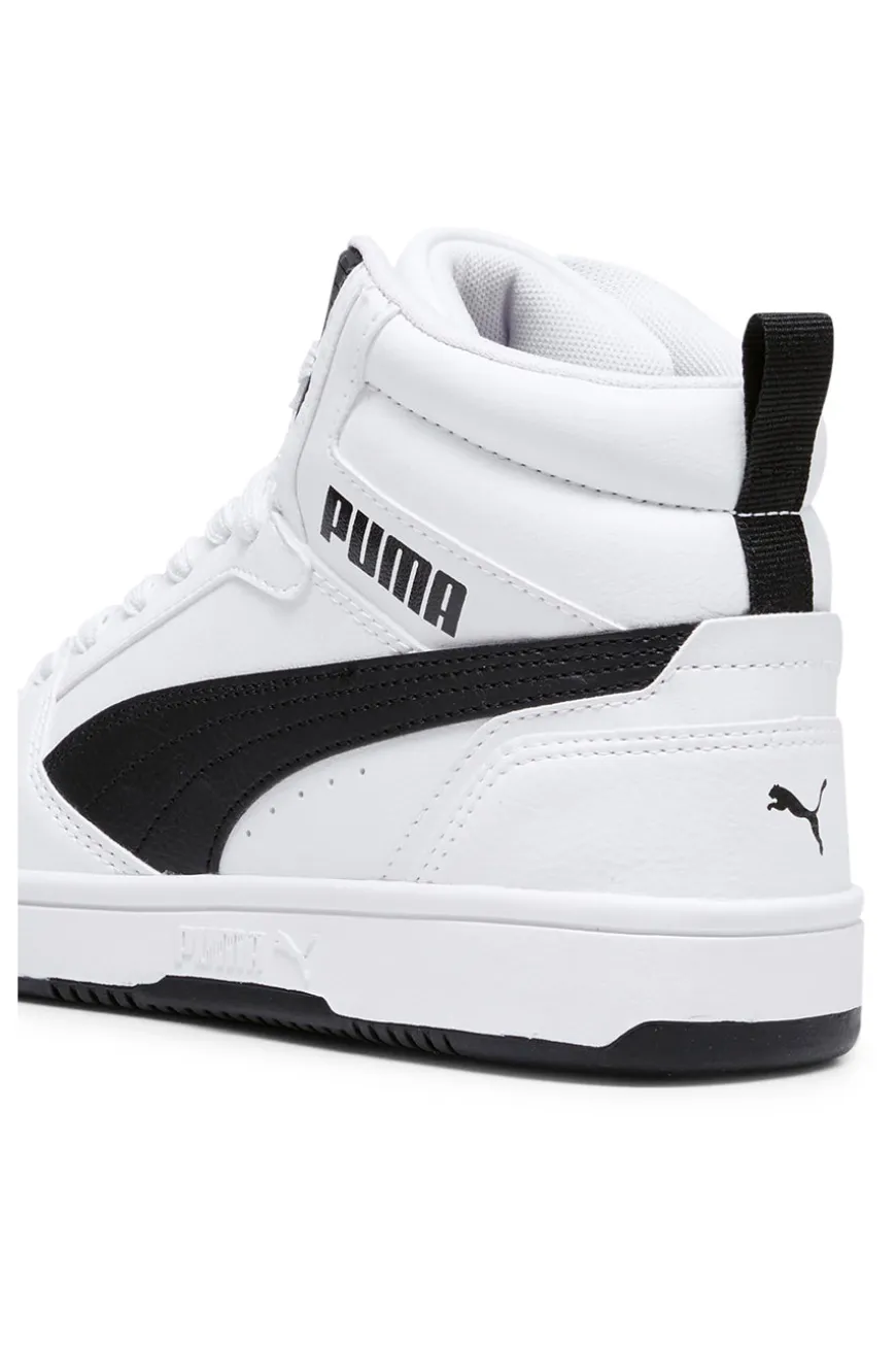 Sneakers Mid-Cut Bianche e Dettagli Neri Puma Rebound V6 Mid Jr