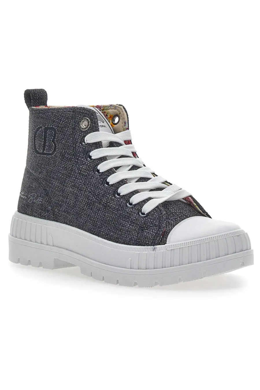 Sneakers Mid Cut Linen Nere-COTTON BELT New