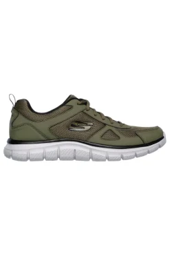 Sneakers verde oliva in pelle e mesh con soletta memory foam Skechers Track Scloric da Uomo