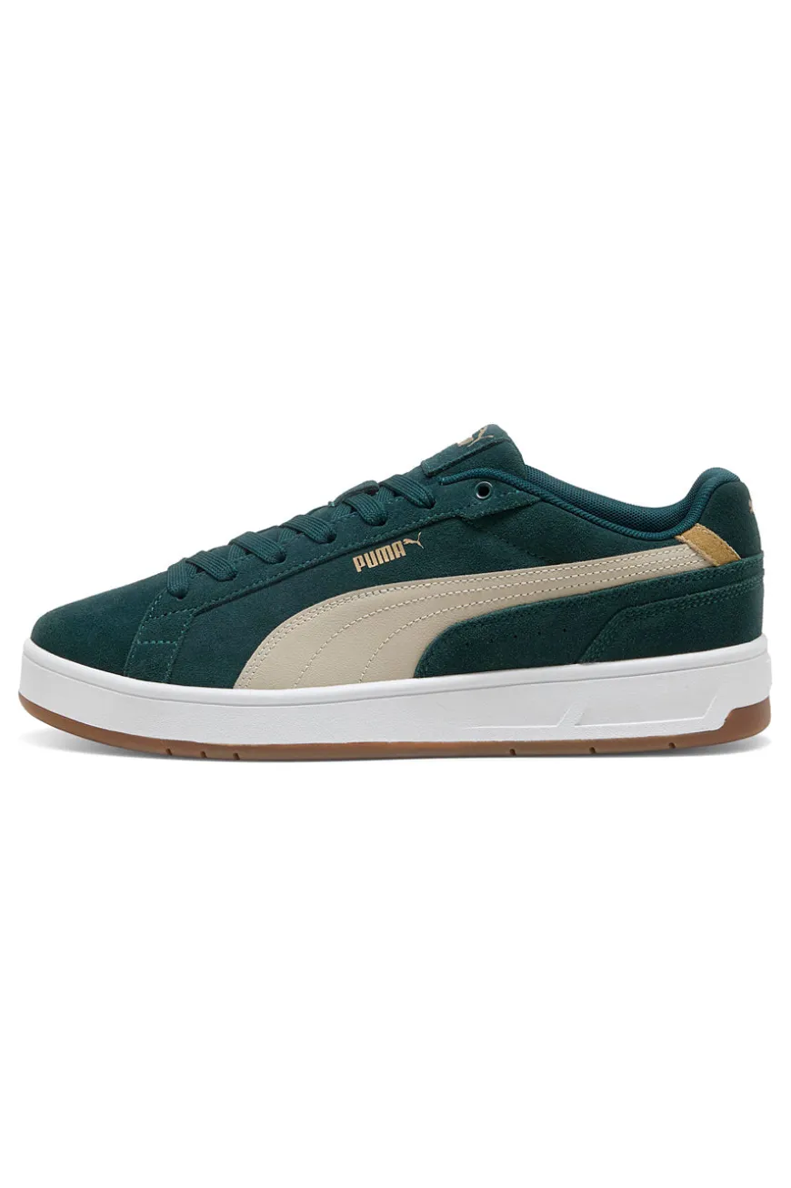 Sneakers verde scuro in pelle scamosciata con dettagli beige Puma Court Classico SD