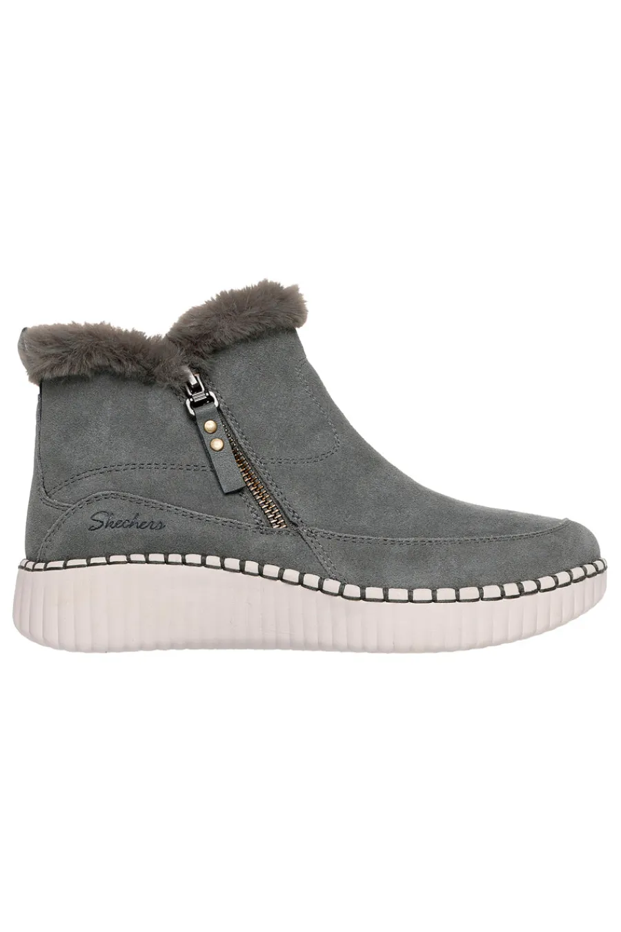 Stivaletti grigi in suede con pelliccia e Memory Foam Wilshire Blvd Fresh Zip-SKECHERS New