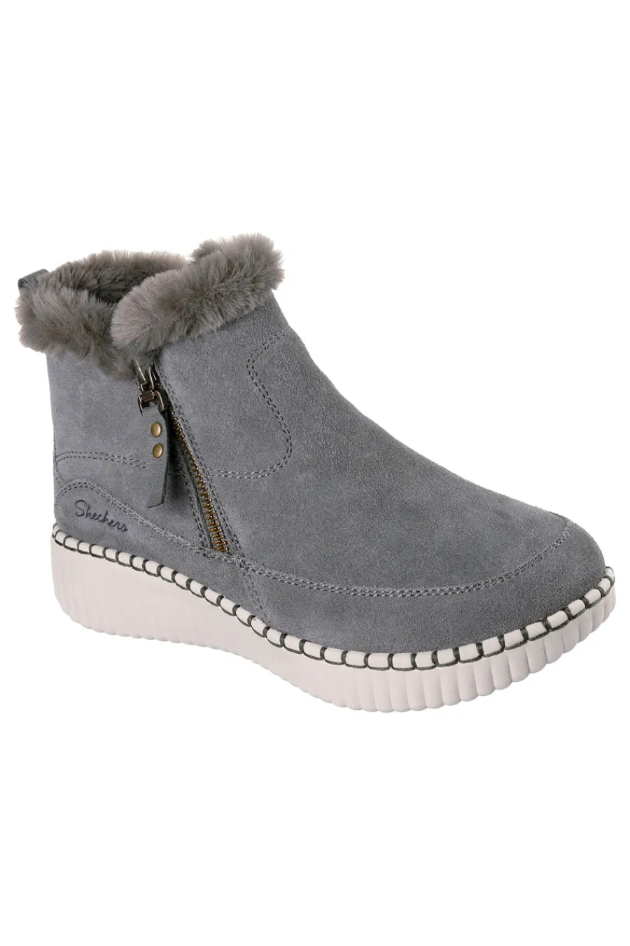 Stivaletti grigi in suede con pelliccia e Memory Foam Wilshire Blvd Fresh Zip-SKECHERS New