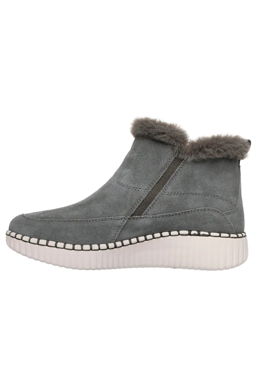 Stivaletti grigi in suede con pelliccia e Memory Foam Wilshire Blvd Fresh Zip-SKECHERS New