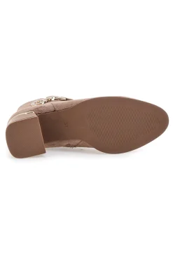 Stivaletti taupe con tacco medio e dettagli gioiello P617-THE FIRST Sale