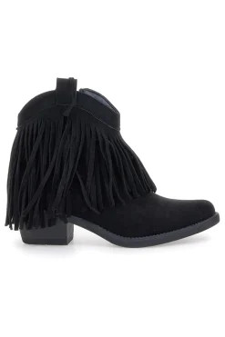 Stivaletti texani neri con frange lunghe P638-THE FIRST Hot