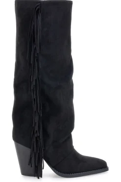 Stivali neri con tacco e frange P639-THE FIRST Hot