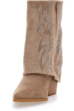 Stivali Texani Beige A Punta con Brillantini 507-THE FIRST