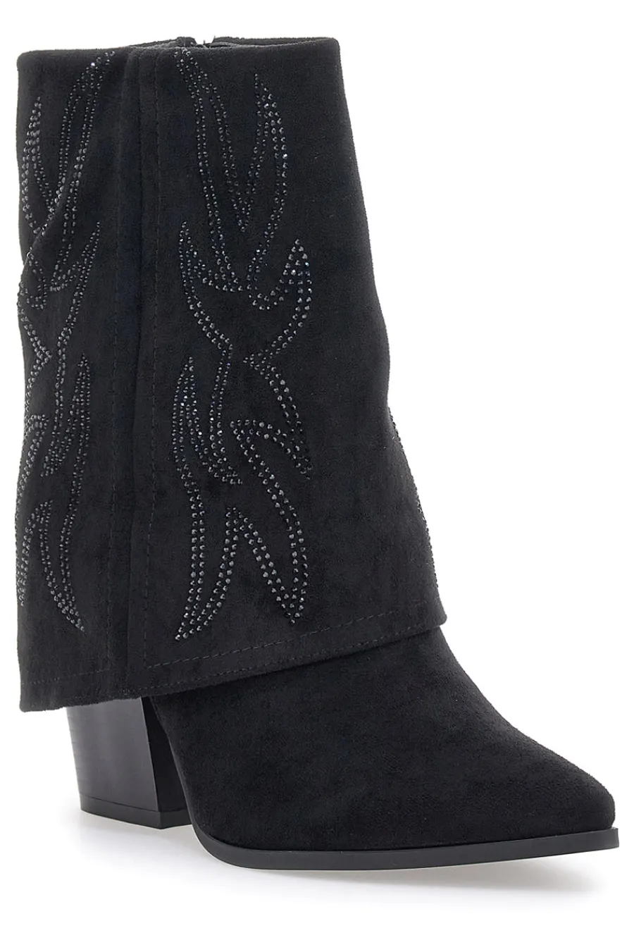 Stivali Texani Neri A Punta con Brillantini 507-THE FIRST Clearance