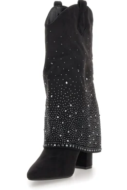 Stivali texani neri con tacco alto e strass P606-THE FIRST Discount