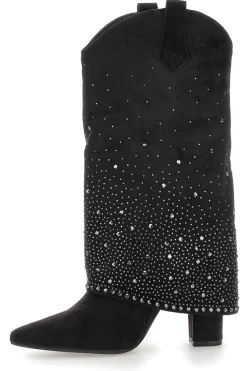 Stivali texani neri con tacco alto e strass P606-THE FIRST Discount