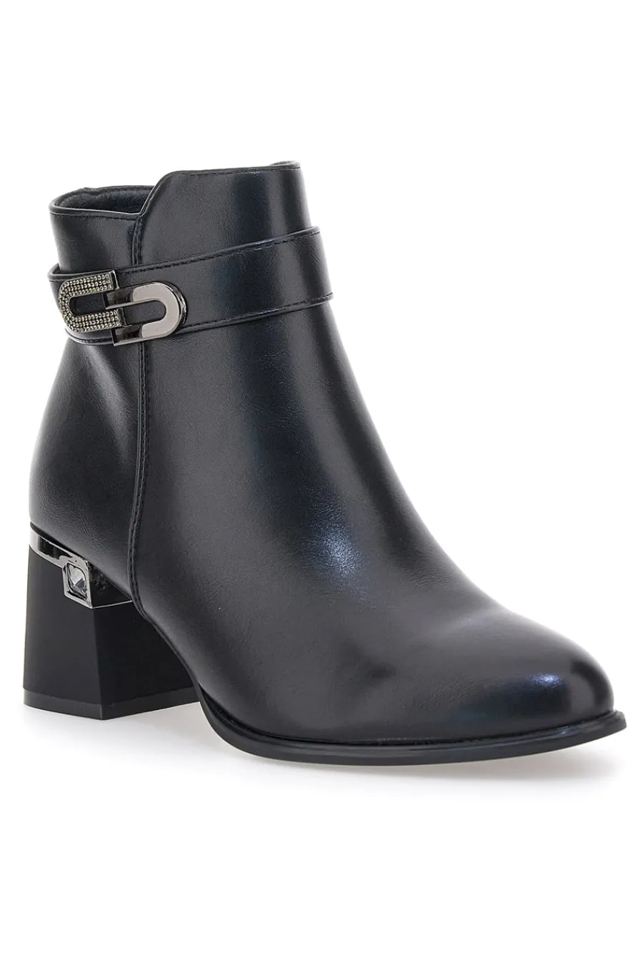 P619 e Stiefeletten mit mittelhohem Absatz und Schmuckriemen-THE FIRST Outlet