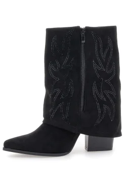 P608 e Stiefeletten mit Westernstickerei und hohem Absatz-THE FIRST
