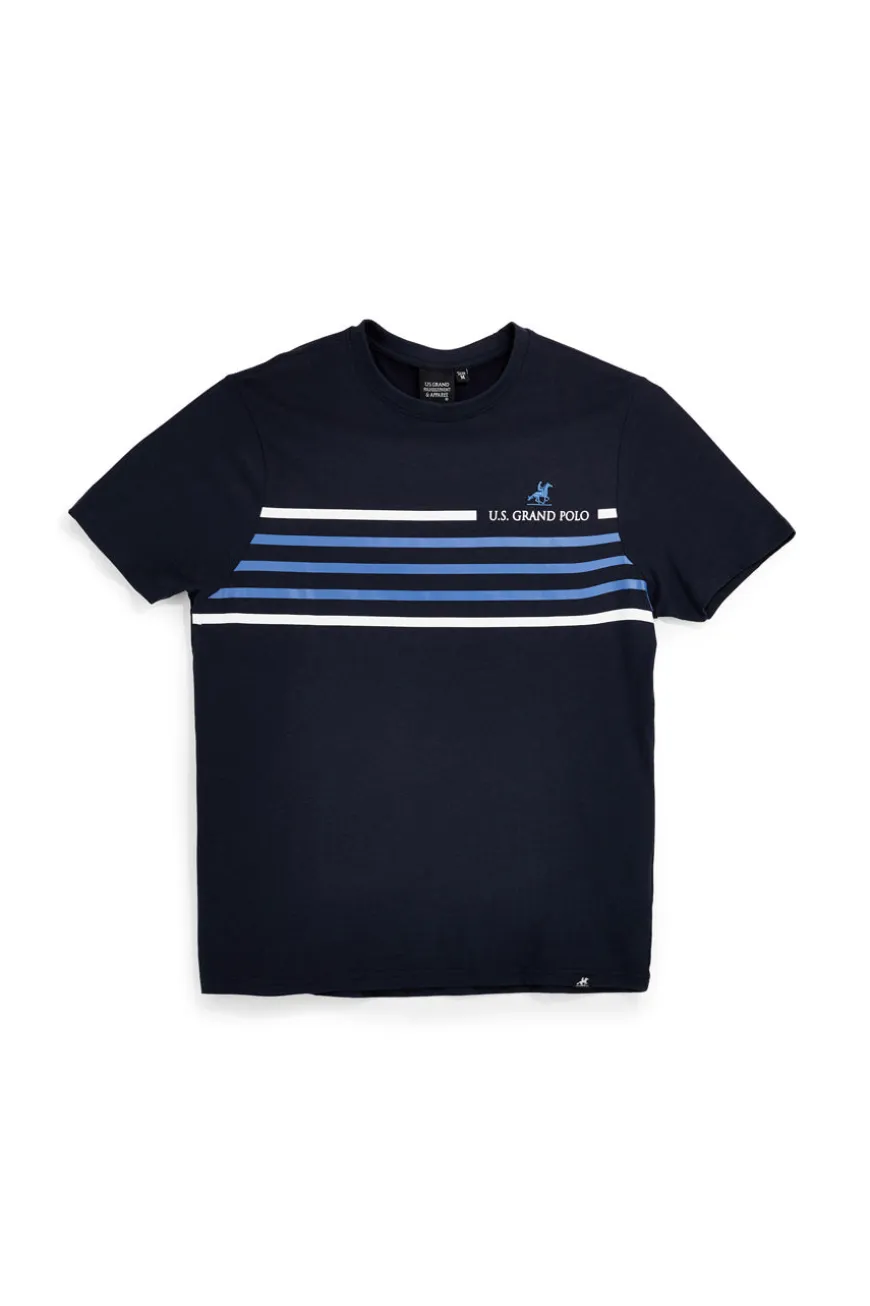 T-shirt blu con righe e logo U.s.grand polo S61620M