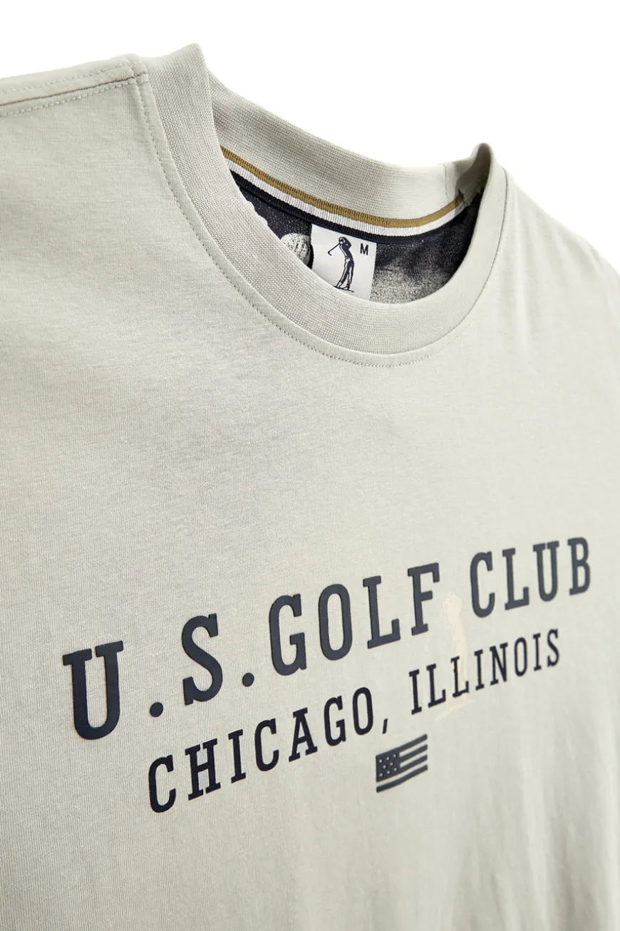 T-shirt Grigia con stampa frontale e patch sulla manica Us golf TS2607