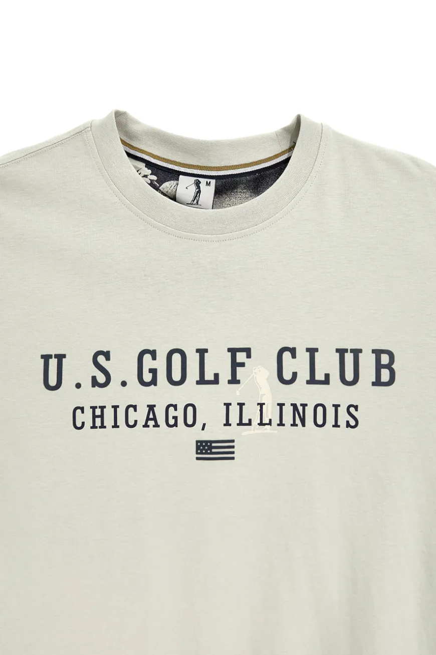 T-shirt Grigia con stampa frontale e patch sulla manica Us golf TS2607