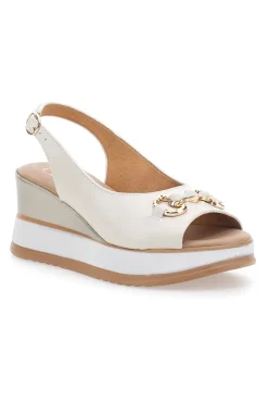 Weiße Ledersandalen mit Keilabsatz und Kette Made in Italy 21243-PITTARELLO CLASS