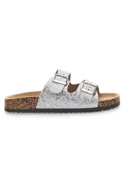 Weiße Slipper mit gemustertem Obermaterial und Doppelschnalle 1043108-PRIMA RIGA Best