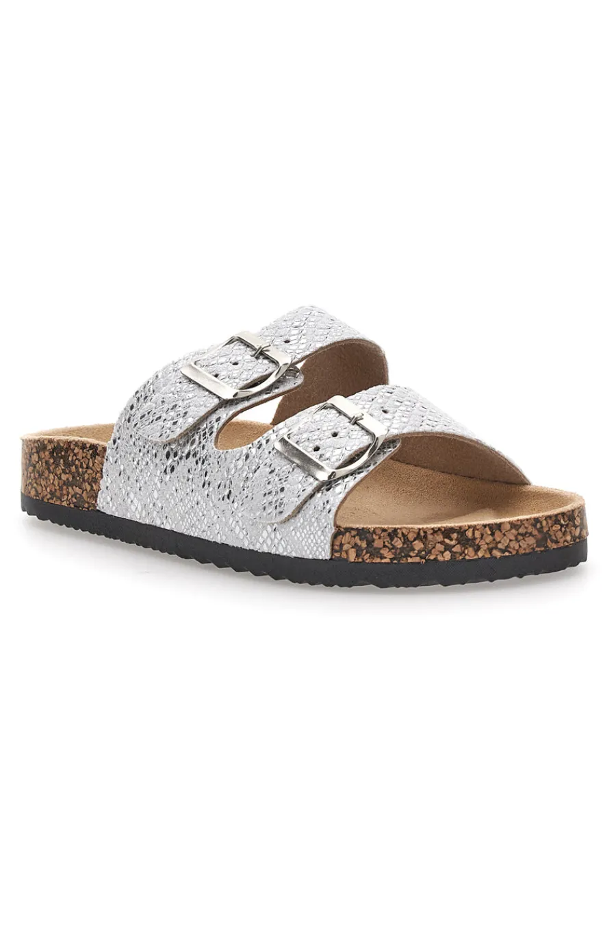 Weiße Slipper mit gemustertem Obermaterial und Doppelschnalle 1043108-PRIMA RIGA Best