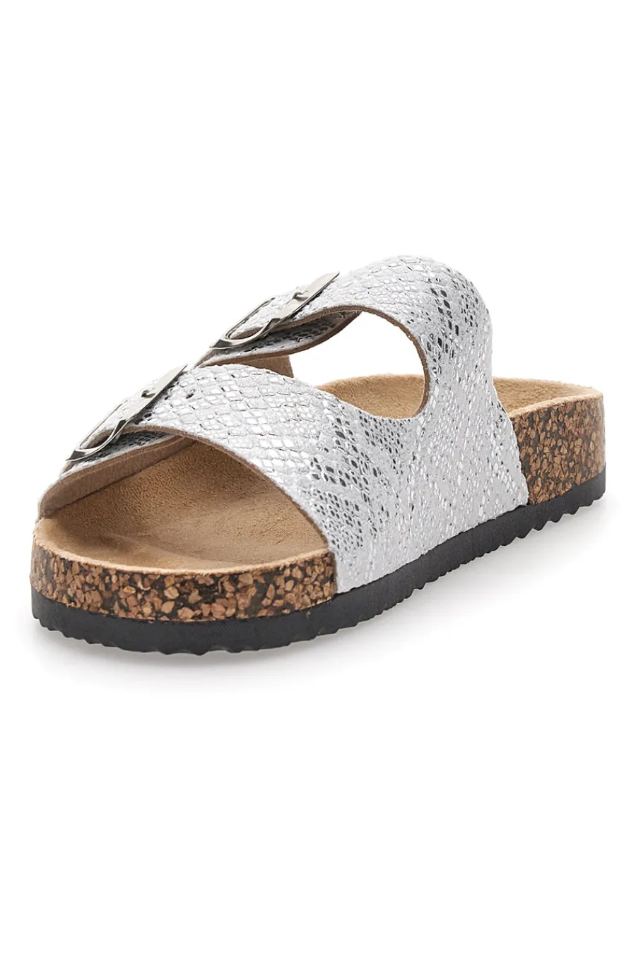 Weiße Slipper mit gemustertem Obermaterial und Doppelschnalle 1043108-PRIMA RIGA Best