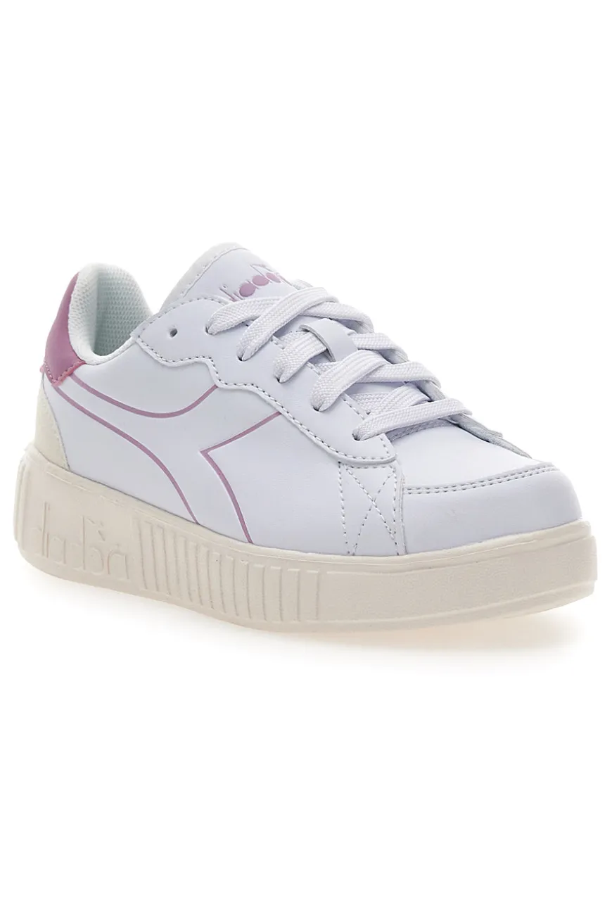 Weiße Sneakers mit rosa Details und hoher Sohle Diadora Game Step Tutu PS
