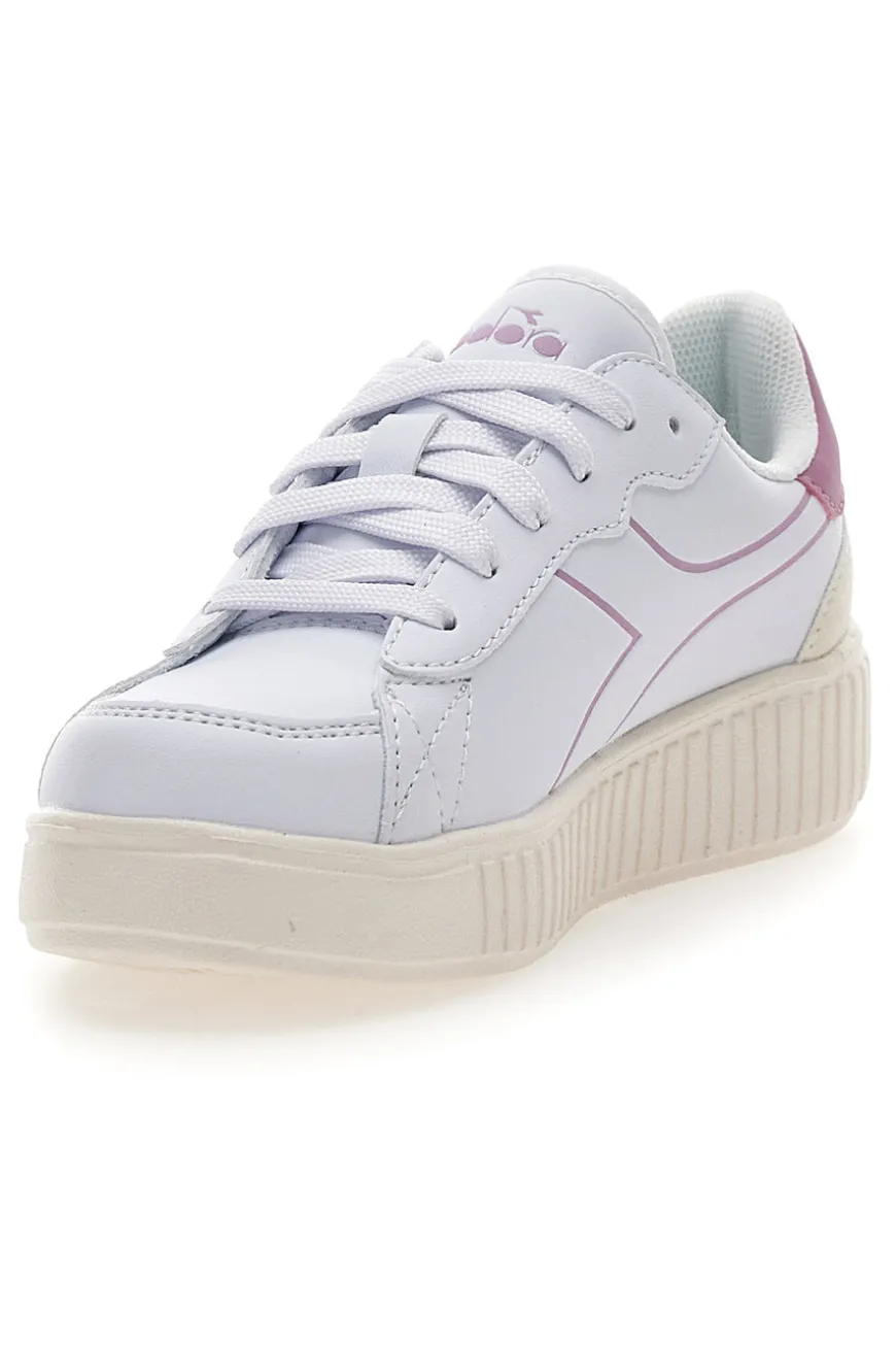 Weiße Sneakers mit rosa Details und hoher Sohle Diadora Game Step Tutu PS