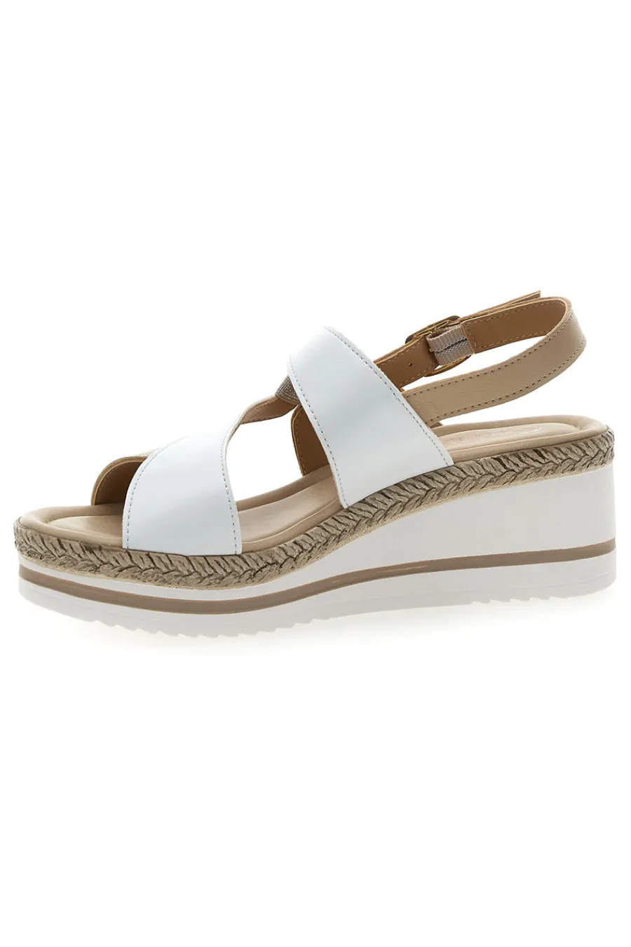 Weiße und beige Sandale mit mittlerem Keilabsatz MK3313109-PITTARELLO LOOK Outlet