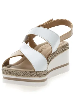 Weiße und beige Sandale mit mittlerem Keilabsatz MK3313109-PITTARELLO LOOK Outlet